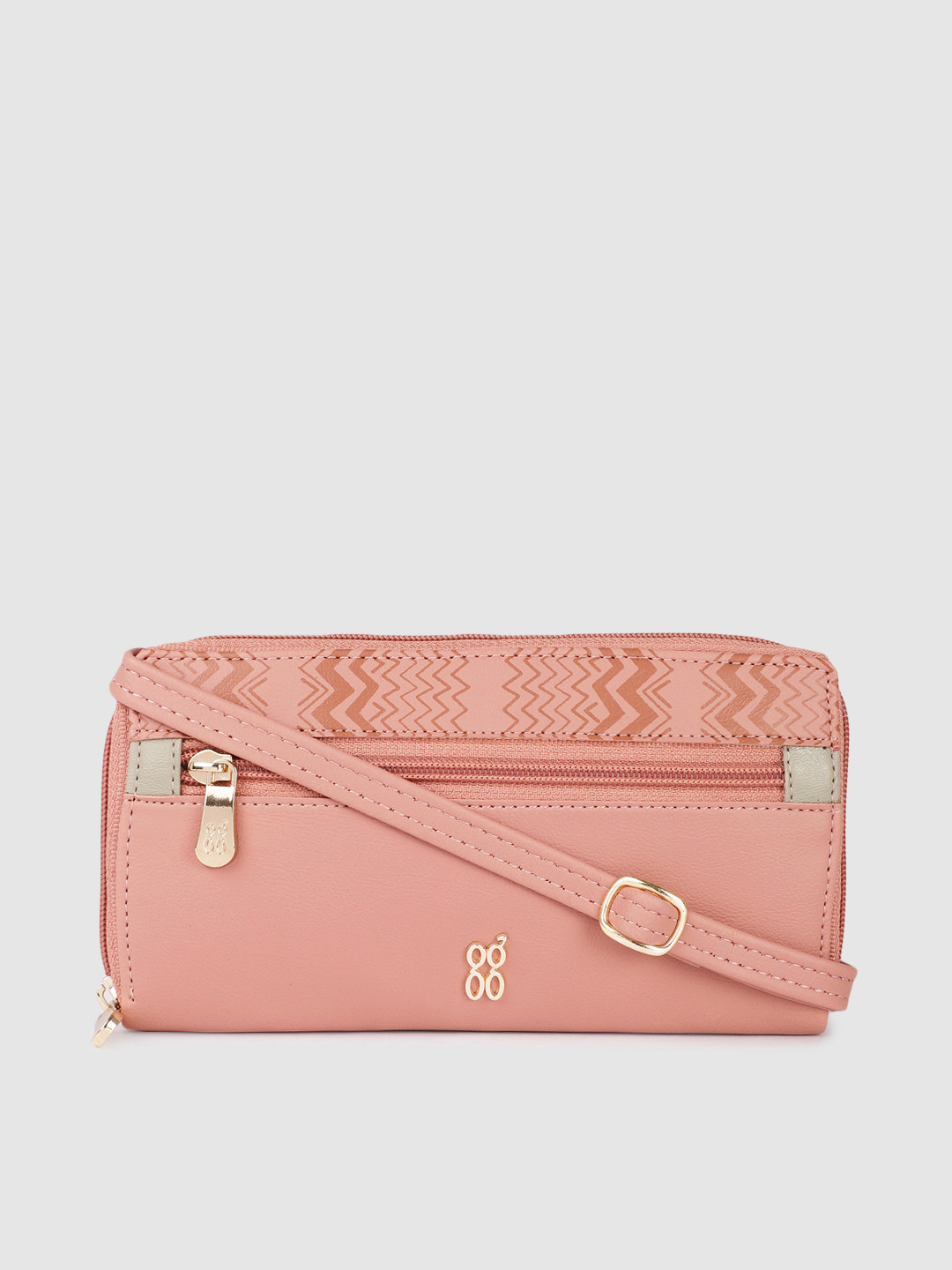 Baggit Women Nude Pink Aztec Striped Zip Around Wallet