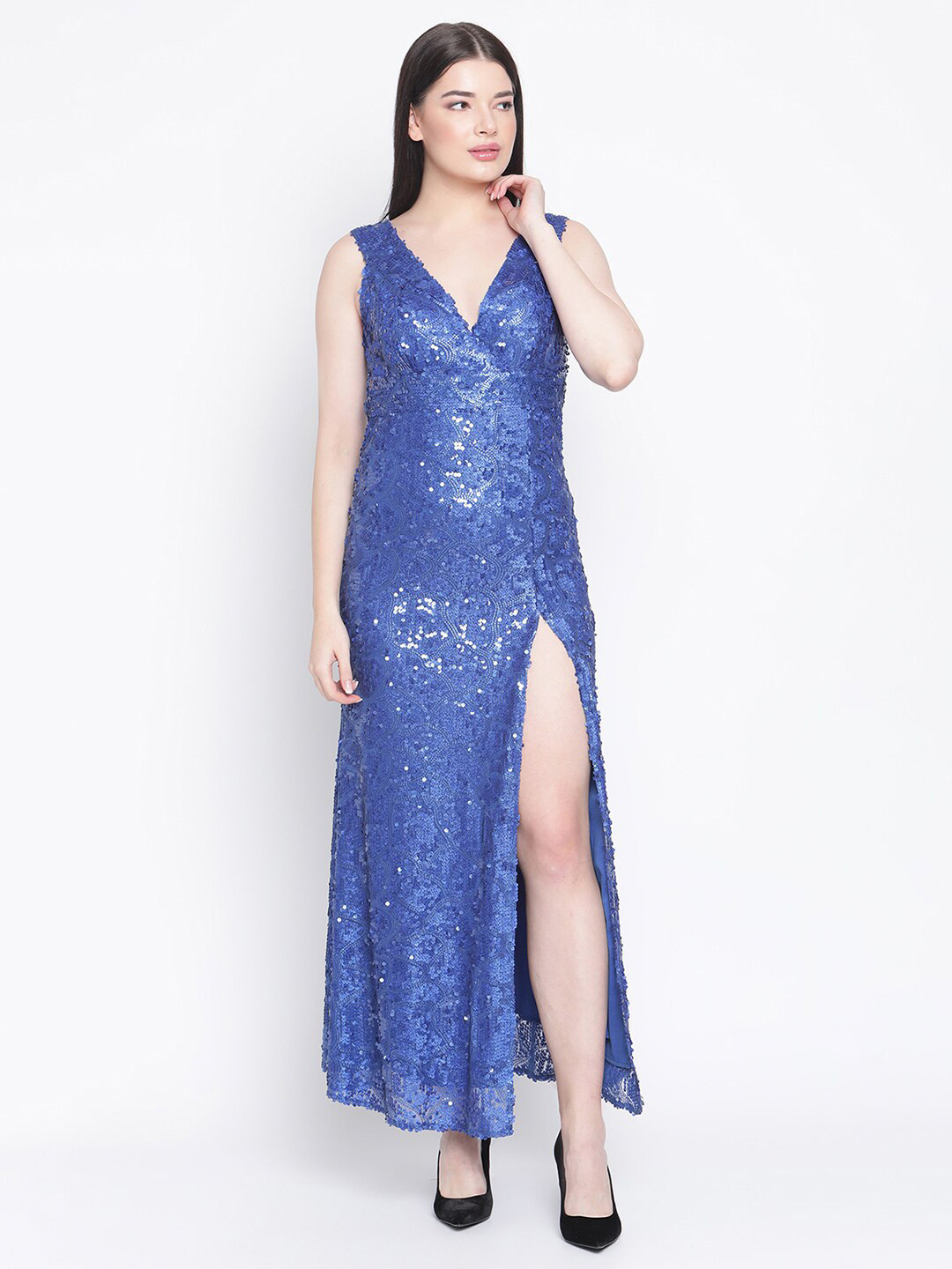 Amagyaa Blue Net Maxi Dress