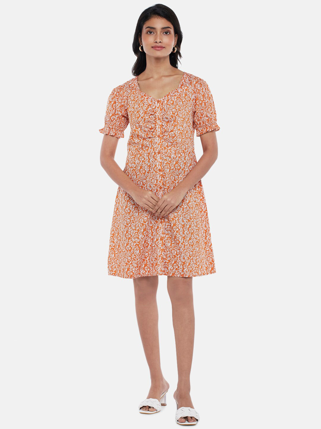 Honey by Pantaloons Rust Red Floral Printed A-Line Dress