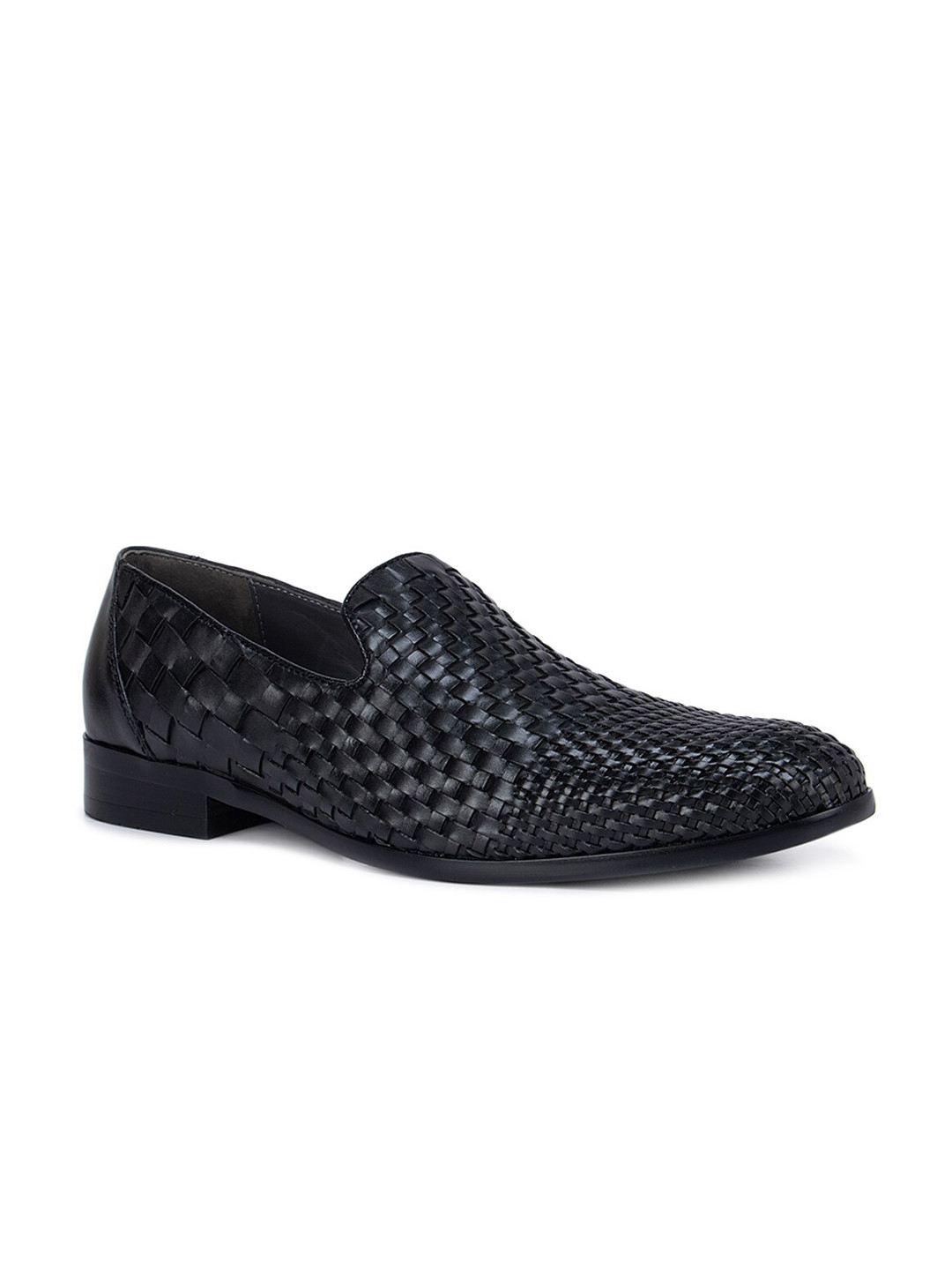 ROSSO BRUNELLO Men Black Textured Leather Formal Slip-Ons