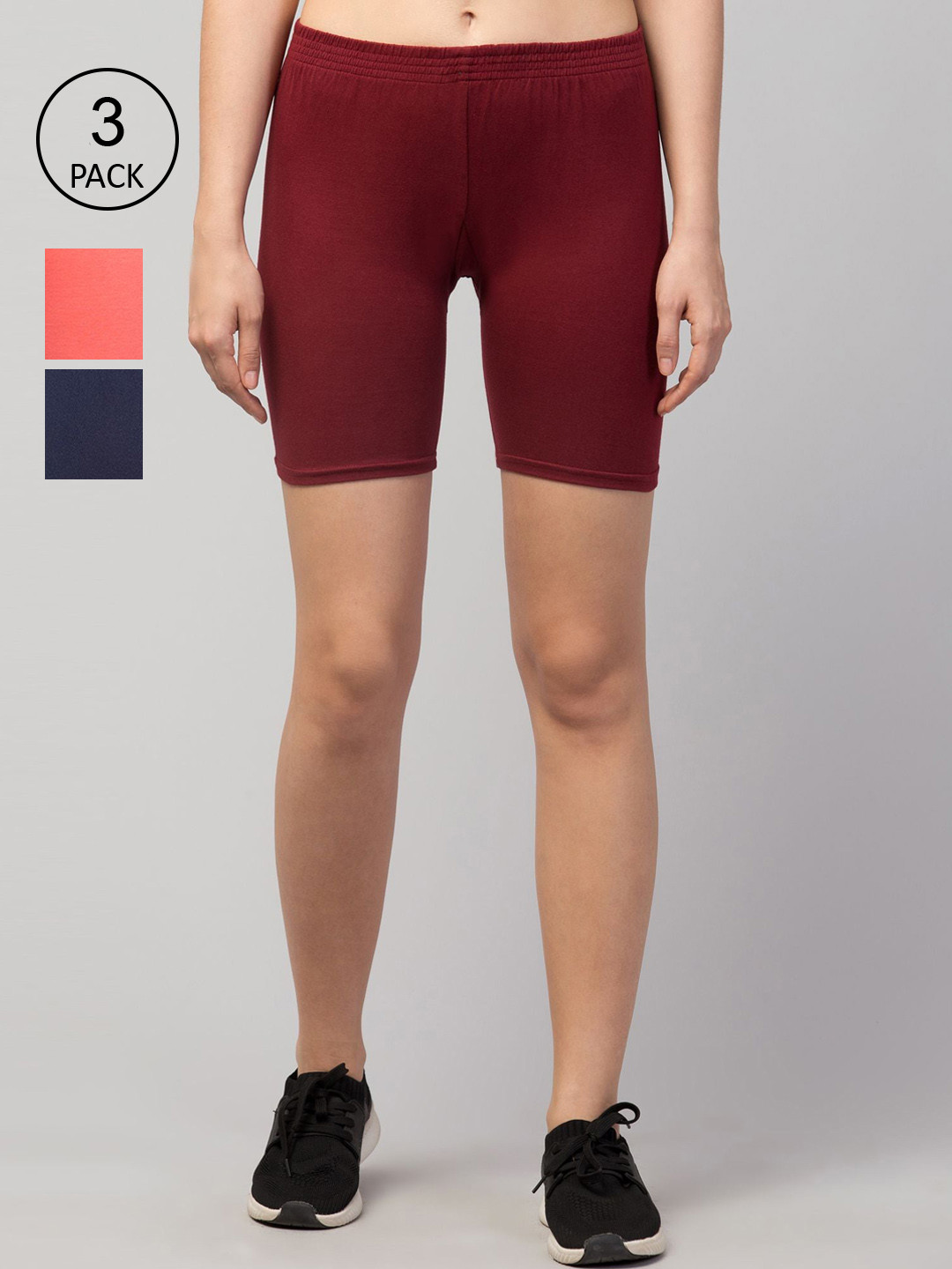 Apraa & Parma Women Pack of 3 Slim Fit Pure Cotton Cycling Sports Shorts