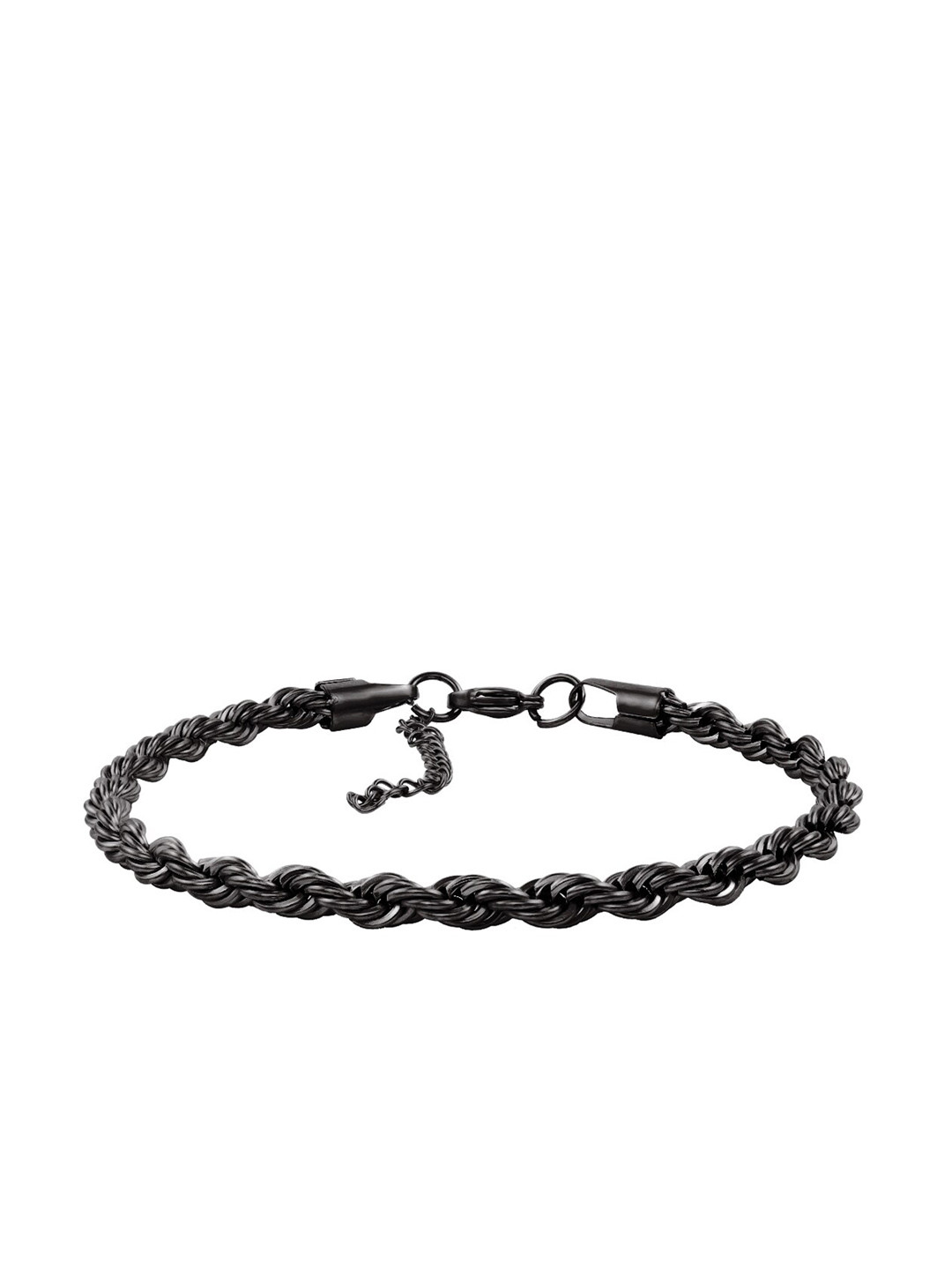 NAKABH Men Black Plated Stainless Steel Rope Chain Bracelet