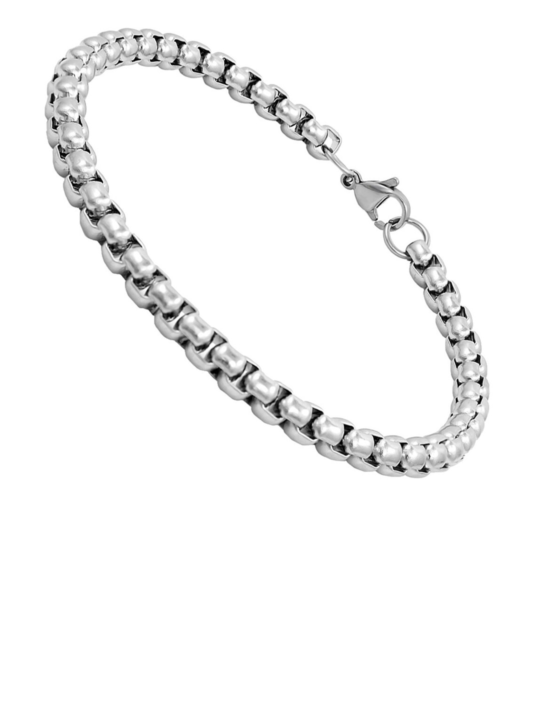 NAKABH Men Silver Plated Stainless Steel Box Chain Bracelet