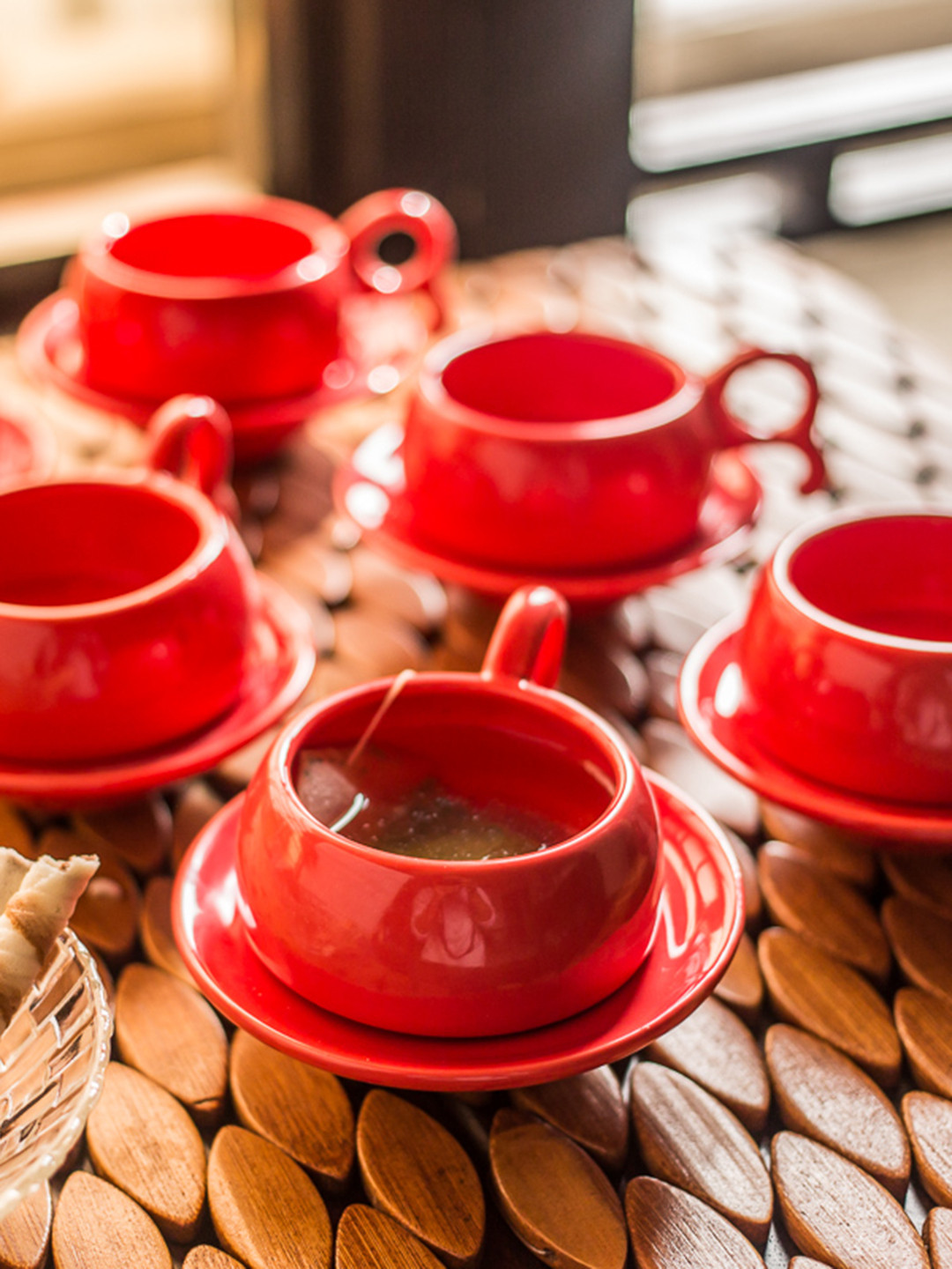 ExclusiveLane Set of 6 Red Studio Pottery Handcrafted Cups & Saucers