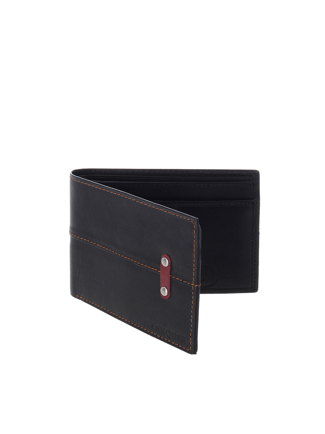 MARKQUES Men Brown & Black Leather Two Fold Wallet with SIM Card Holder