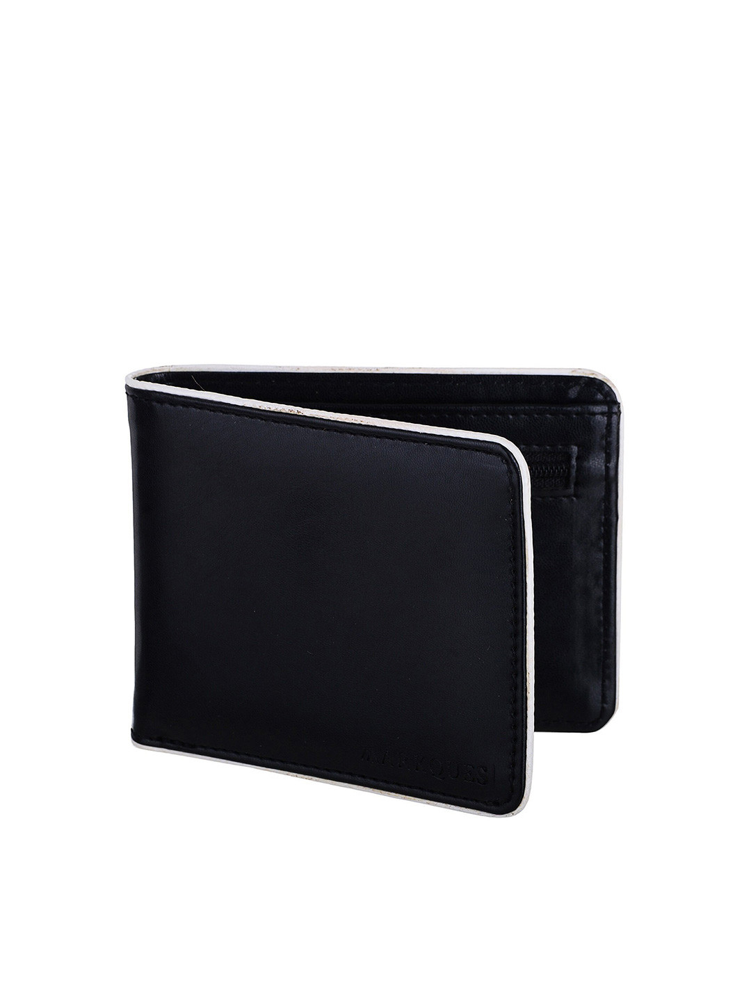 MARKQUES Men Black Leather Two Fold Wallet With SIM Card Holder