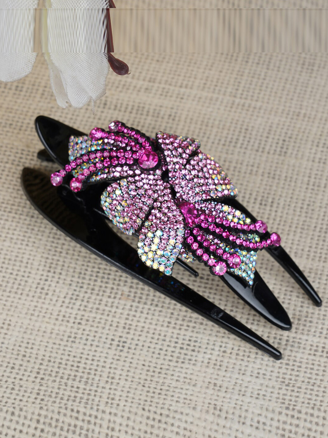 MIZORRI Women Pink Crystal Flower Rhinestone Hair Claw Clip