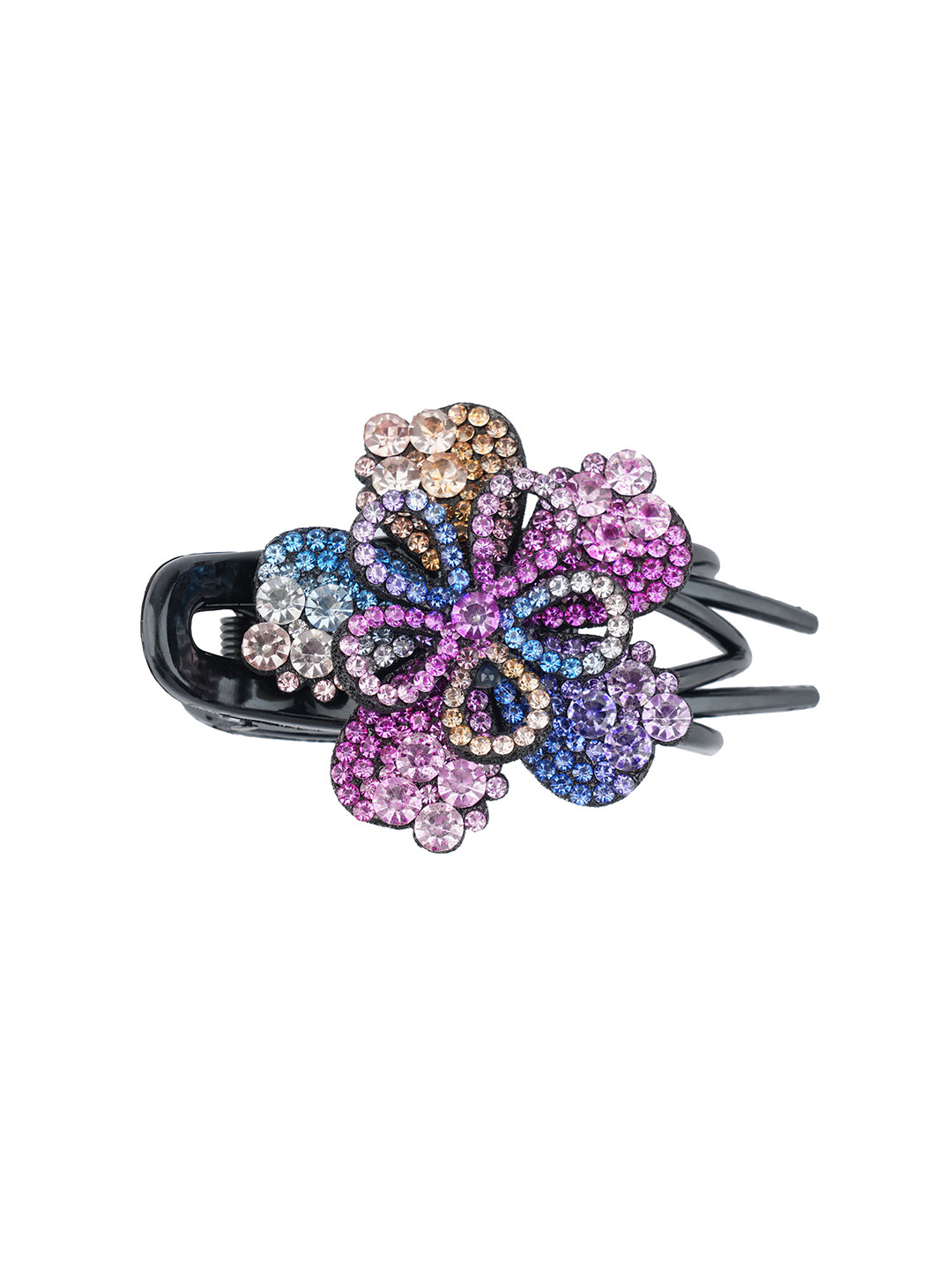 MIZORRI Women Purple & Black Flower Rhinestone Hair Crystal Fancy Claw Clip