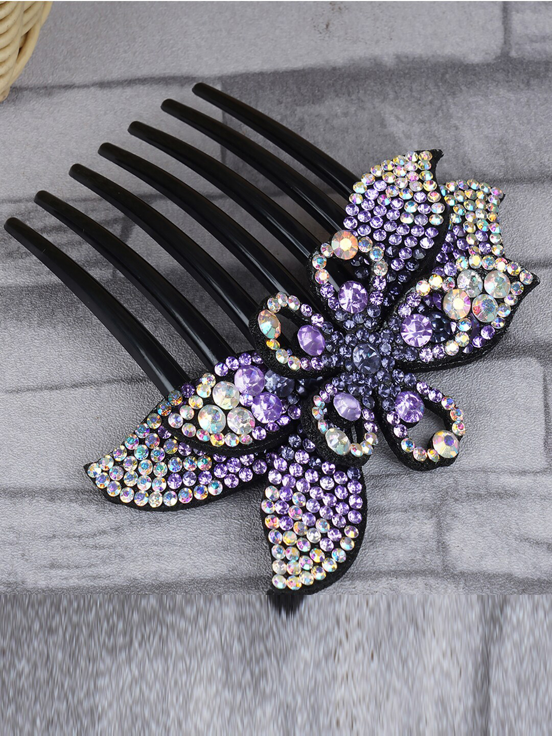 MIZORRI Women Purple & Black Tic Tac Hair Clip