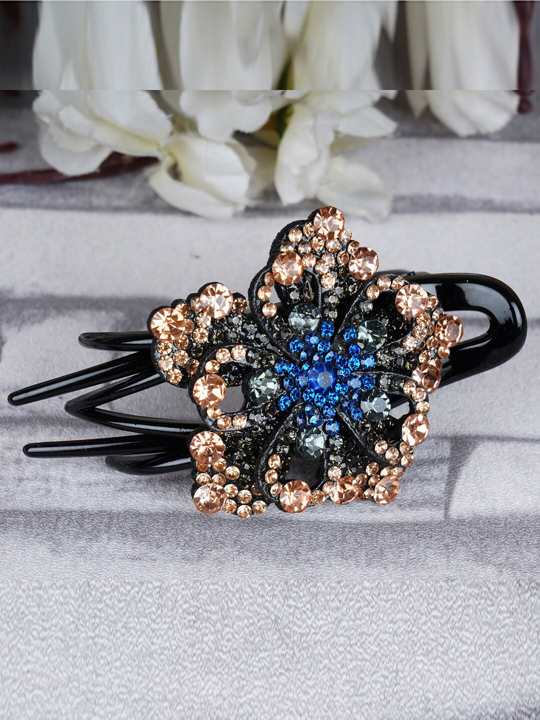 MIZORRI Women Blue & Gold-Toned Stone Studded Hair Claw Clip