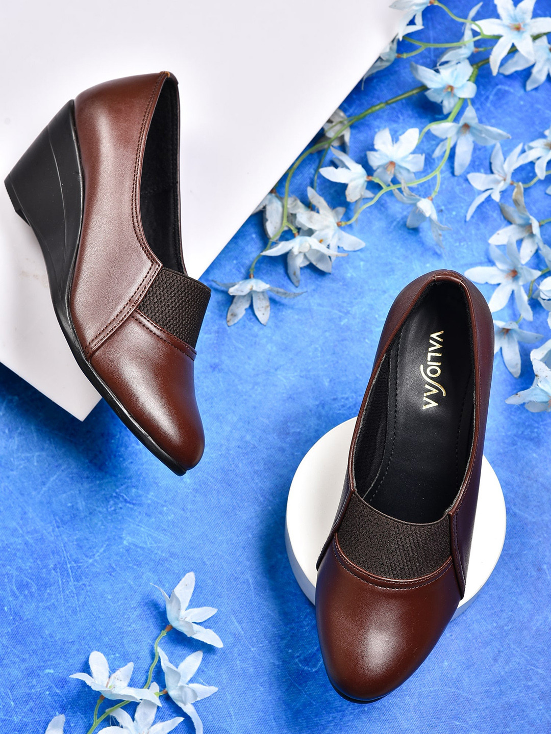 VALIOSAA Women Pointed Toe Wedge Heeled Pumps