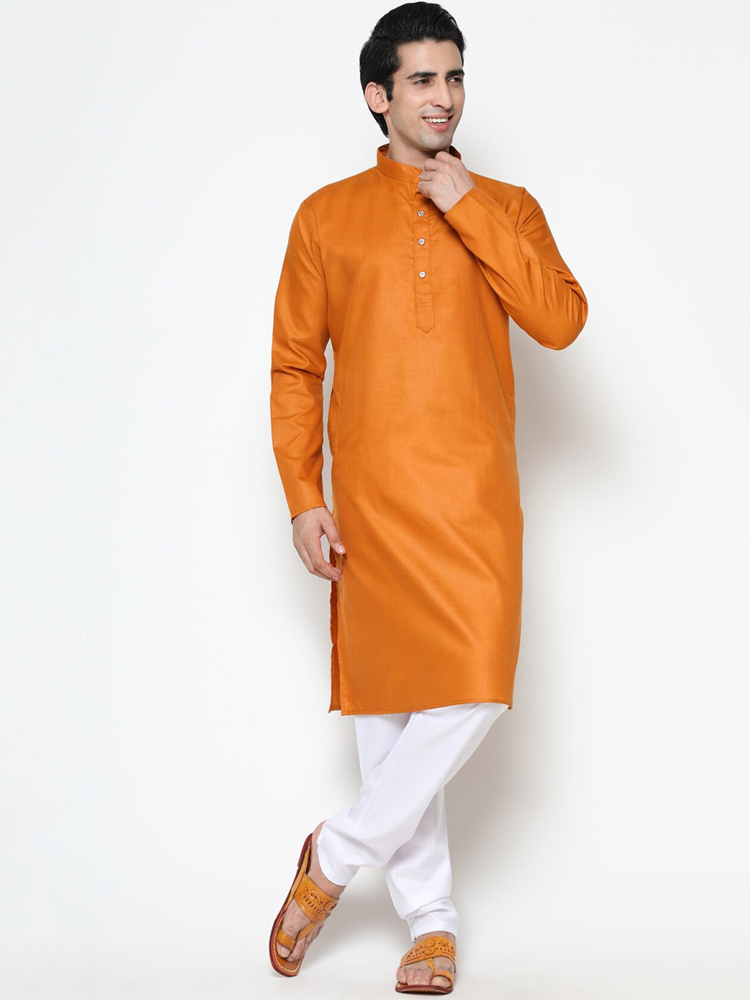 COCOI LIFESTYLE Men Orange Dupion Silk Kurta with Pyjamas