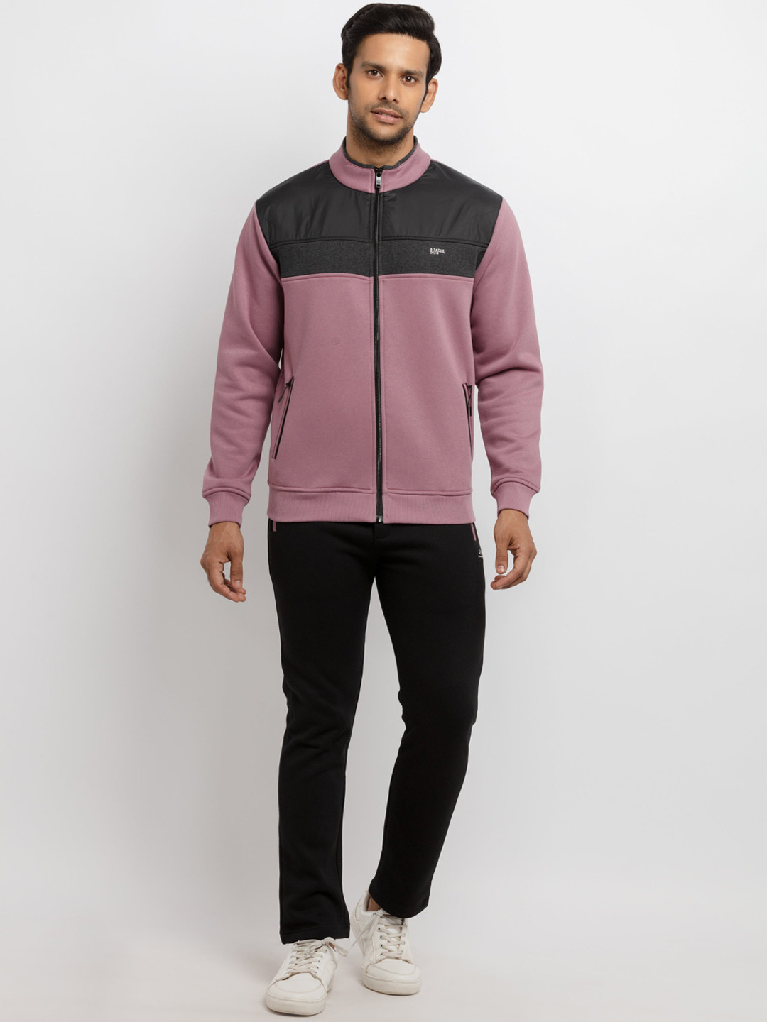 Status Quo Men Purple & Black Colourblocked Casual Track Suit