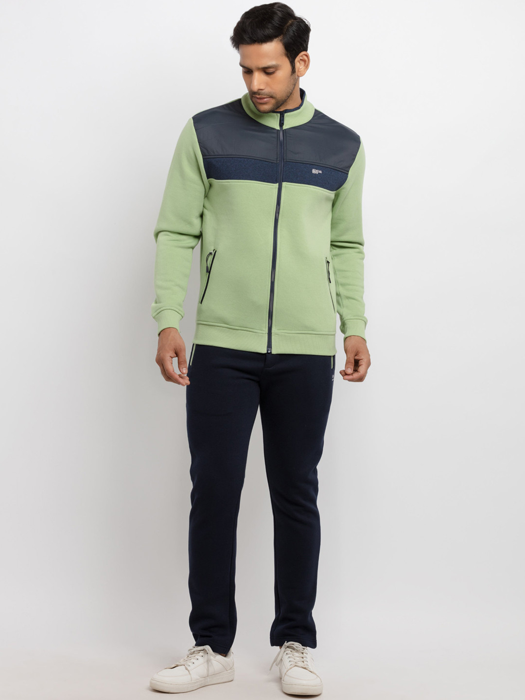 Status Quo Men Green Colorblocked  Cut and Sew Taped Tracksuits