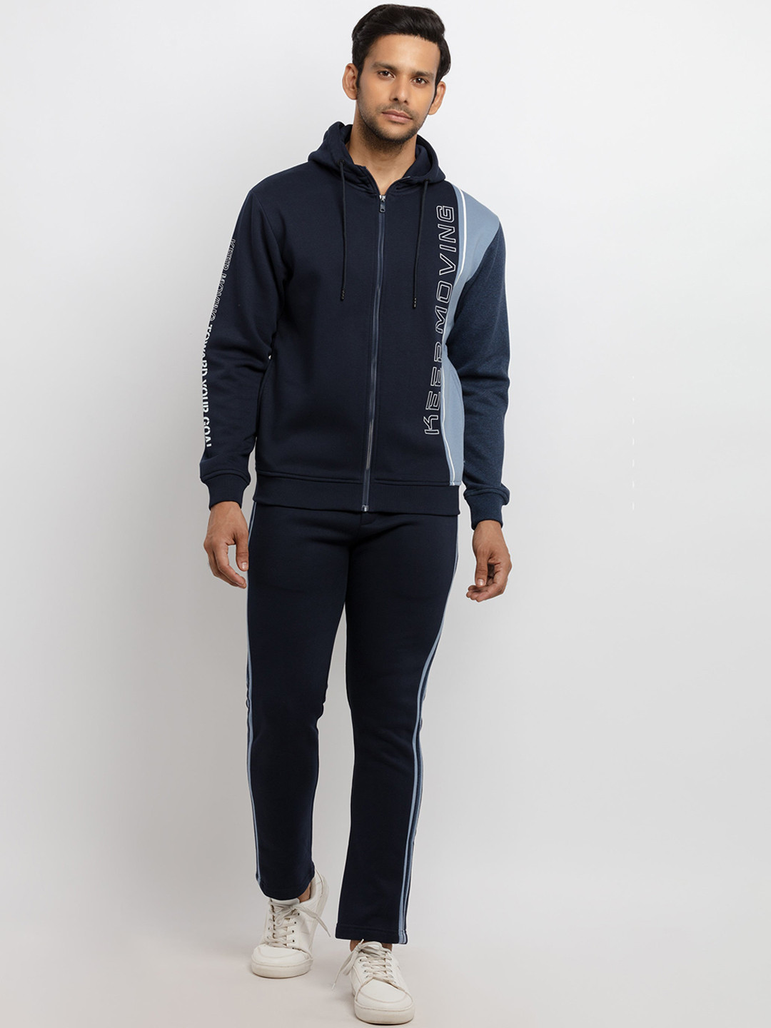 Status Quo Men Navy-Blue & Blue Color-Blocked Cotton  Cut & Sew Tracksuit