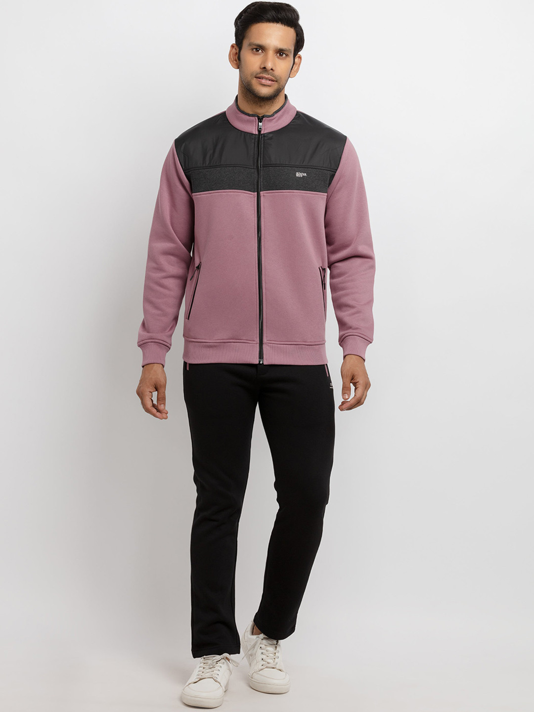 Status Quo Men Purple & Black Colorblocked Cut & Sew Tracksuit