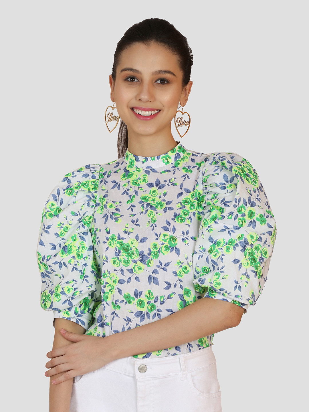 DRIRO Green Floral Print Regular Fit Top