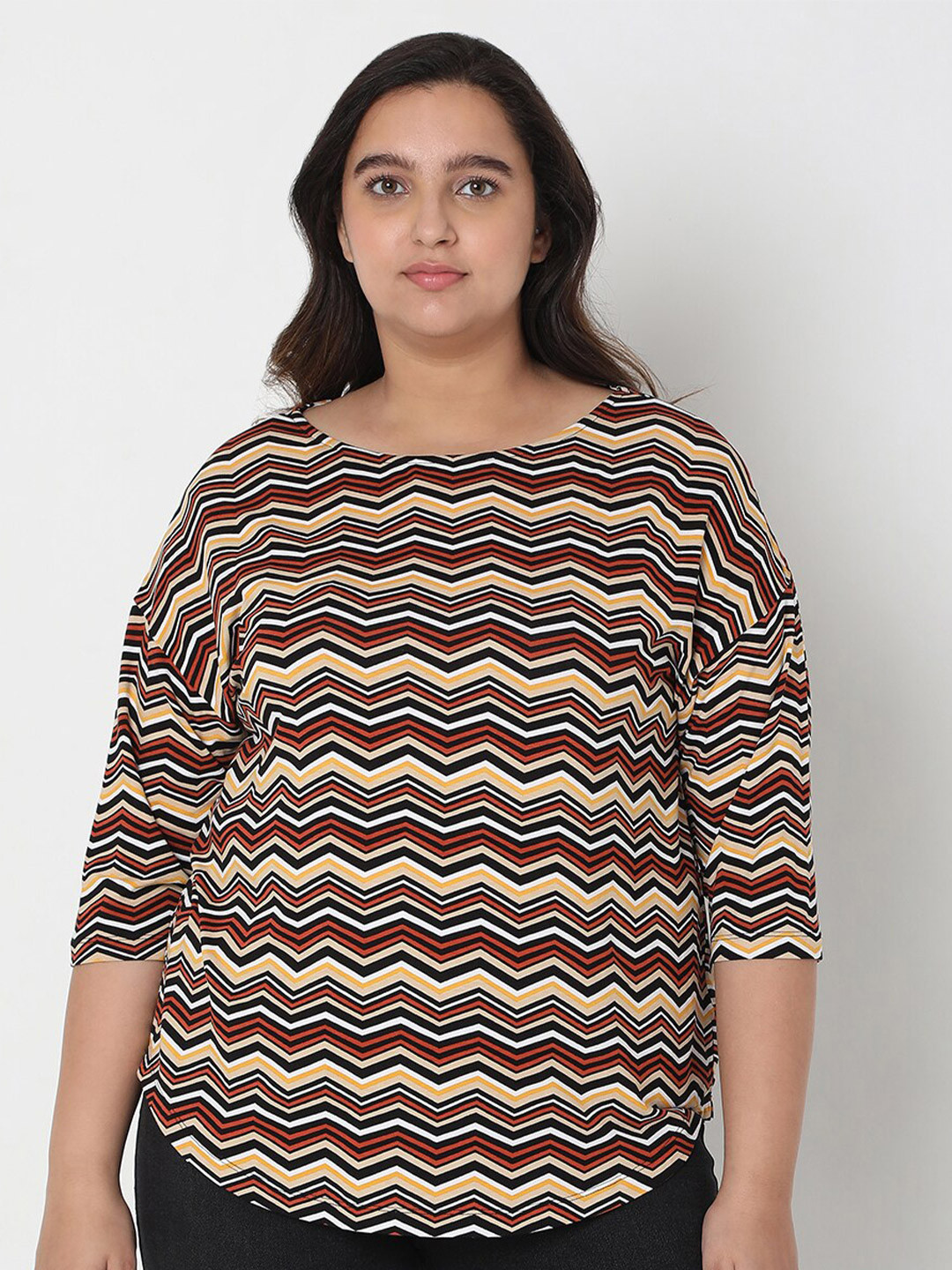Vero Moda Women White Plus Size Geometric Print Extended Sleeves Top
