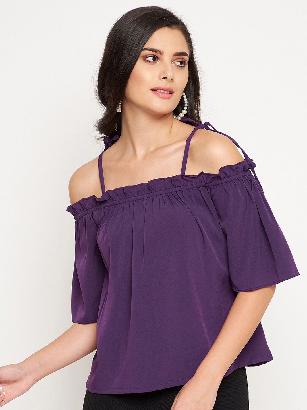 WineRed Purple Crepe Bardot Top