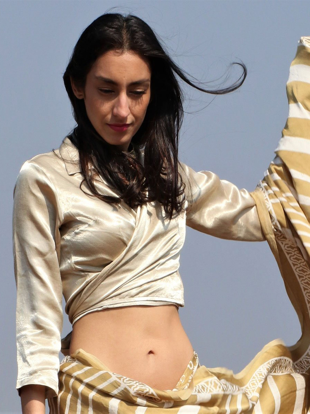 Chidiyaa Women Cream Wrap Crop Top-Type Silk Saree Blouse