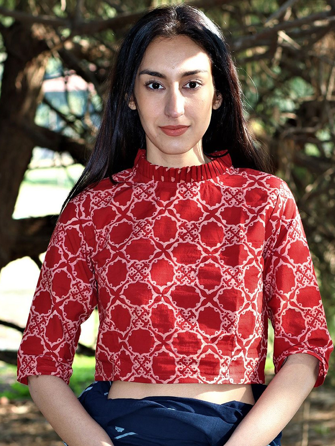 Chidiyaa Women Maroon Printed Saree Blouse