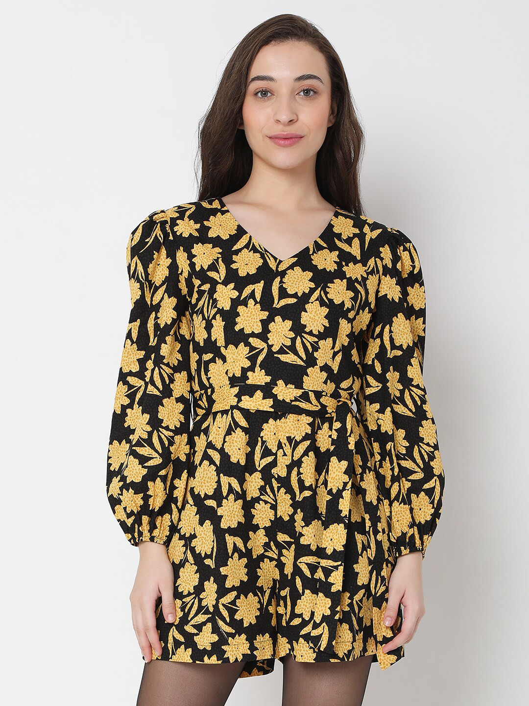 Vero Moda Black & Yellow Printed Playsuit