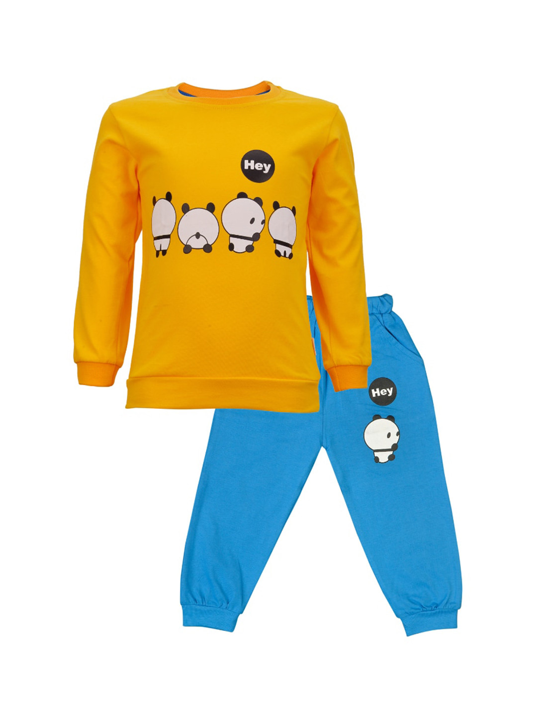 CATCUB Unisex Kids Yellow & Blue Printed Pure Cotton T-shirt with Trousers