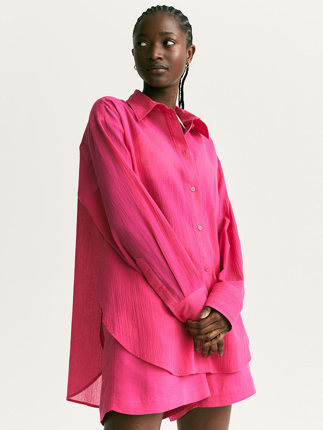 H&M Women Pink Linen-Blend Pull-On Shorts