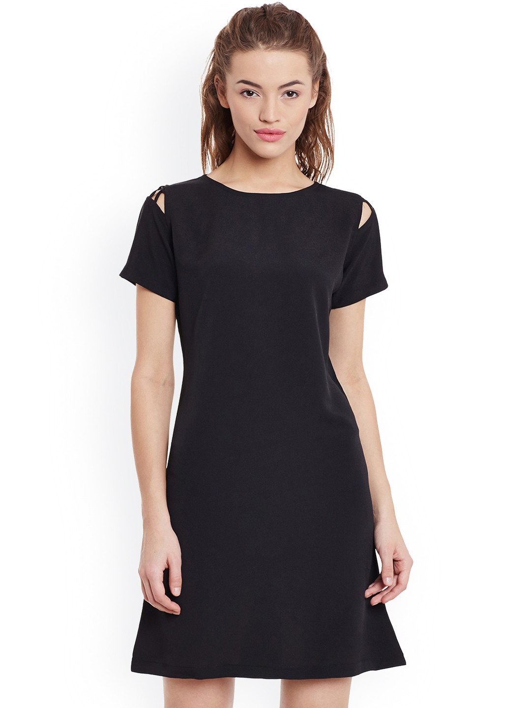 Miss Chase Women Black Solid Knee Length A-Line Dress