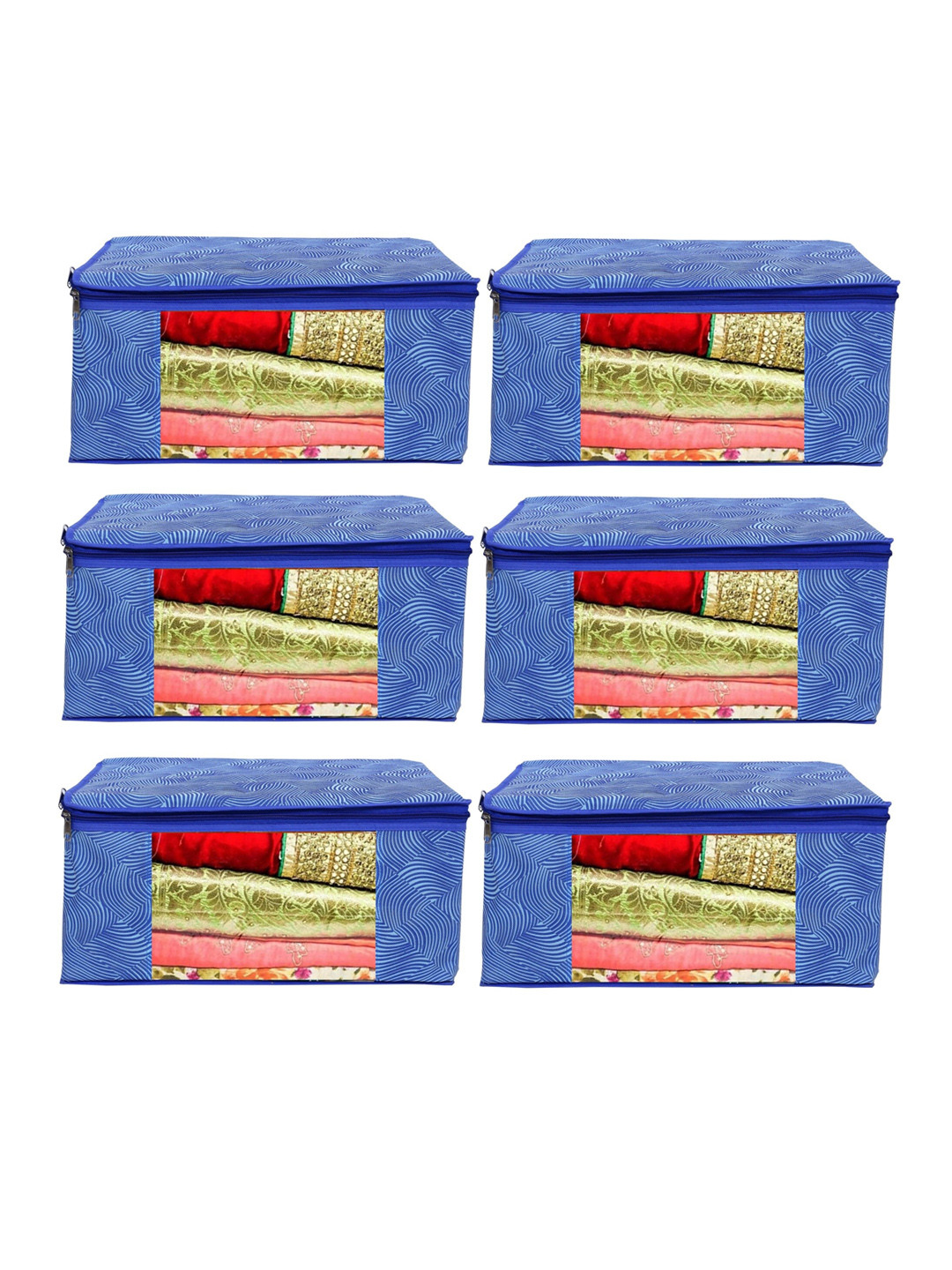 Home Fresh Pack Of 6 Blue Printed Saree Organiser