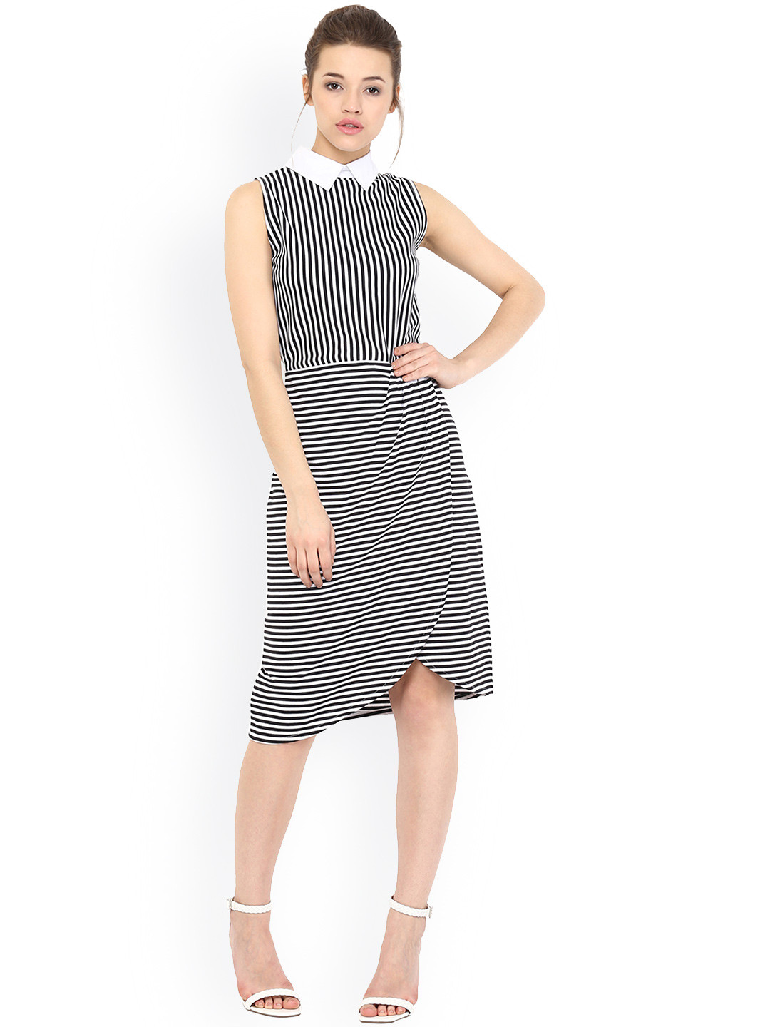 Miss Chase Women Black Striped A-Line Dress