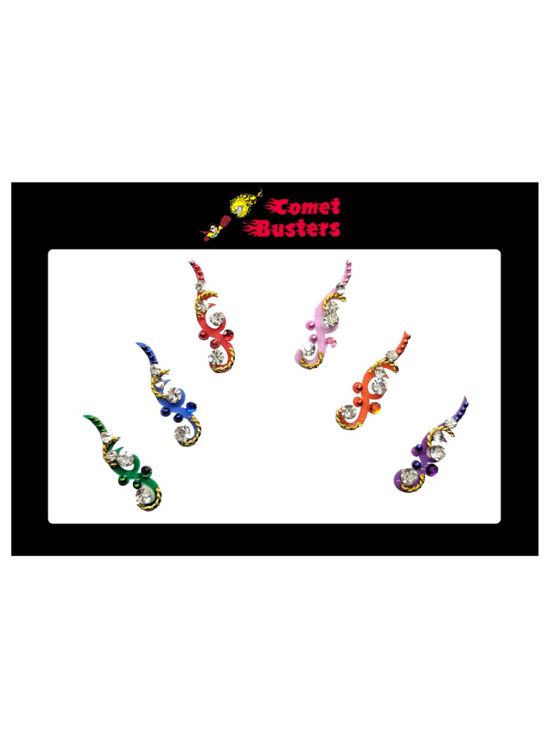 Comet Busters 6 Pcs Multicoloured Curved Shape Stone Studded Bindi