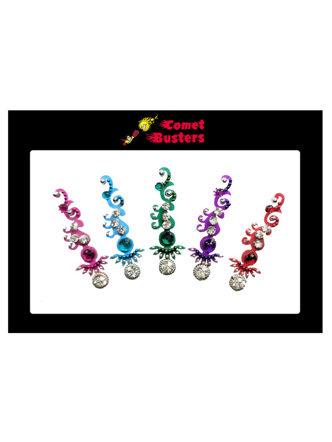 Comet Busters 5 Pcs Multicoloured Curved Shape Stone Studded Bindi