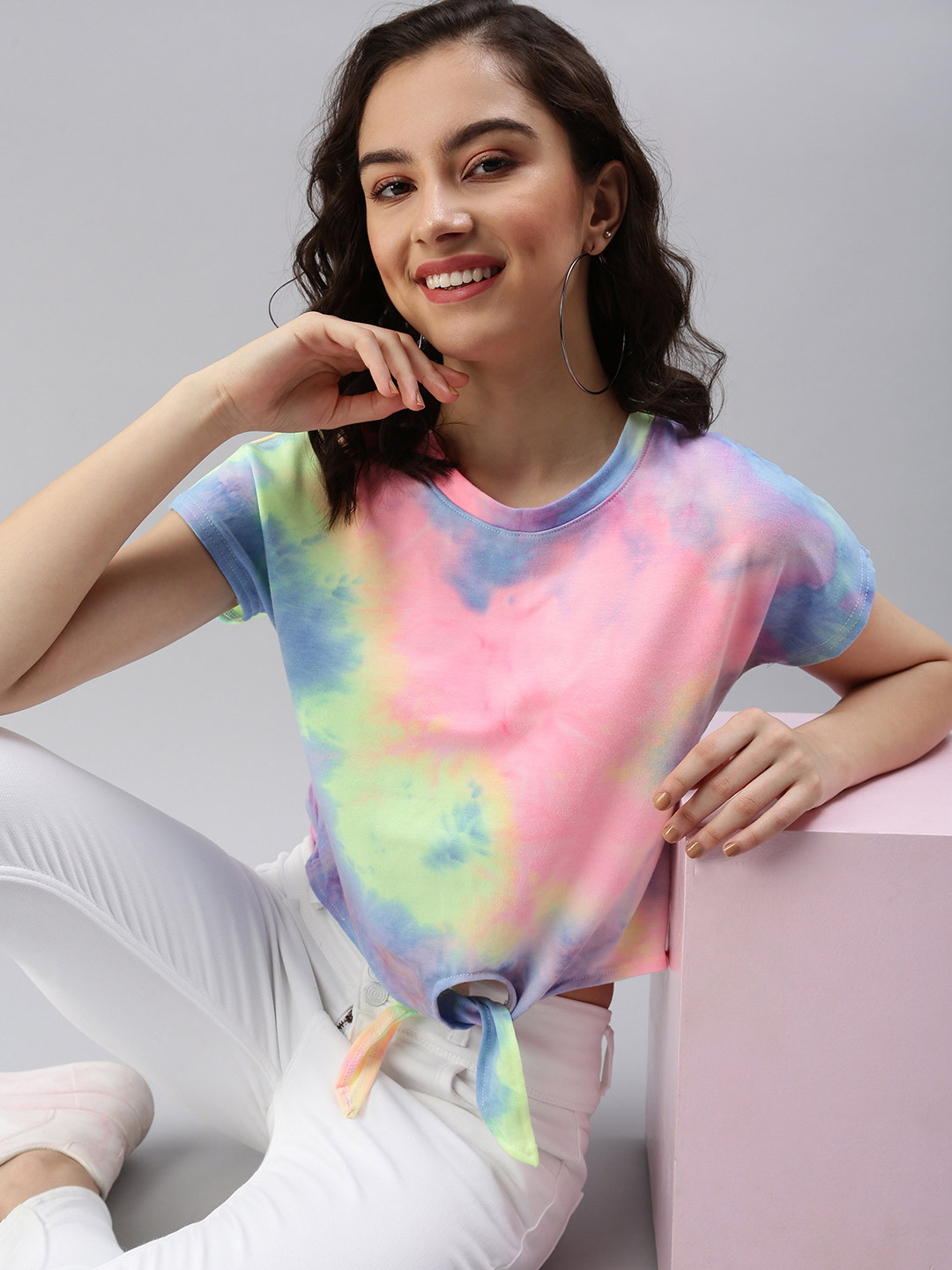 SHOWOFF Women's Pink & Blue Tie and Dye Top