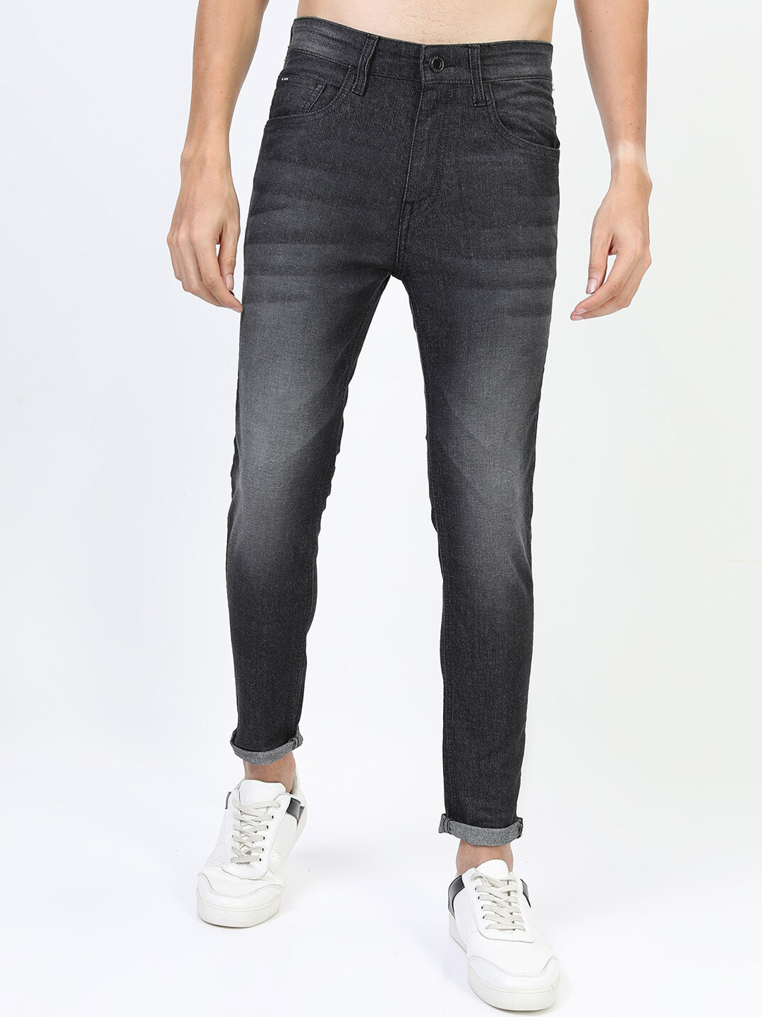 HIGHLANDER Men Charcoal Skinny Fit Heavy Fade Stretchable Jeans