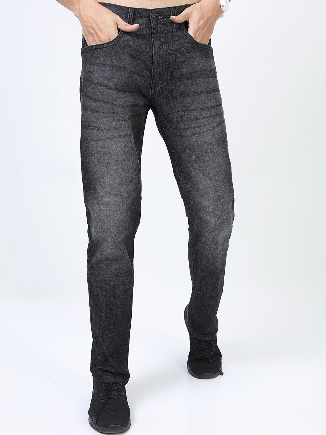 HIGHLANDER Men Black Straight Fit Clean look Light Fade Stretchable Jeans