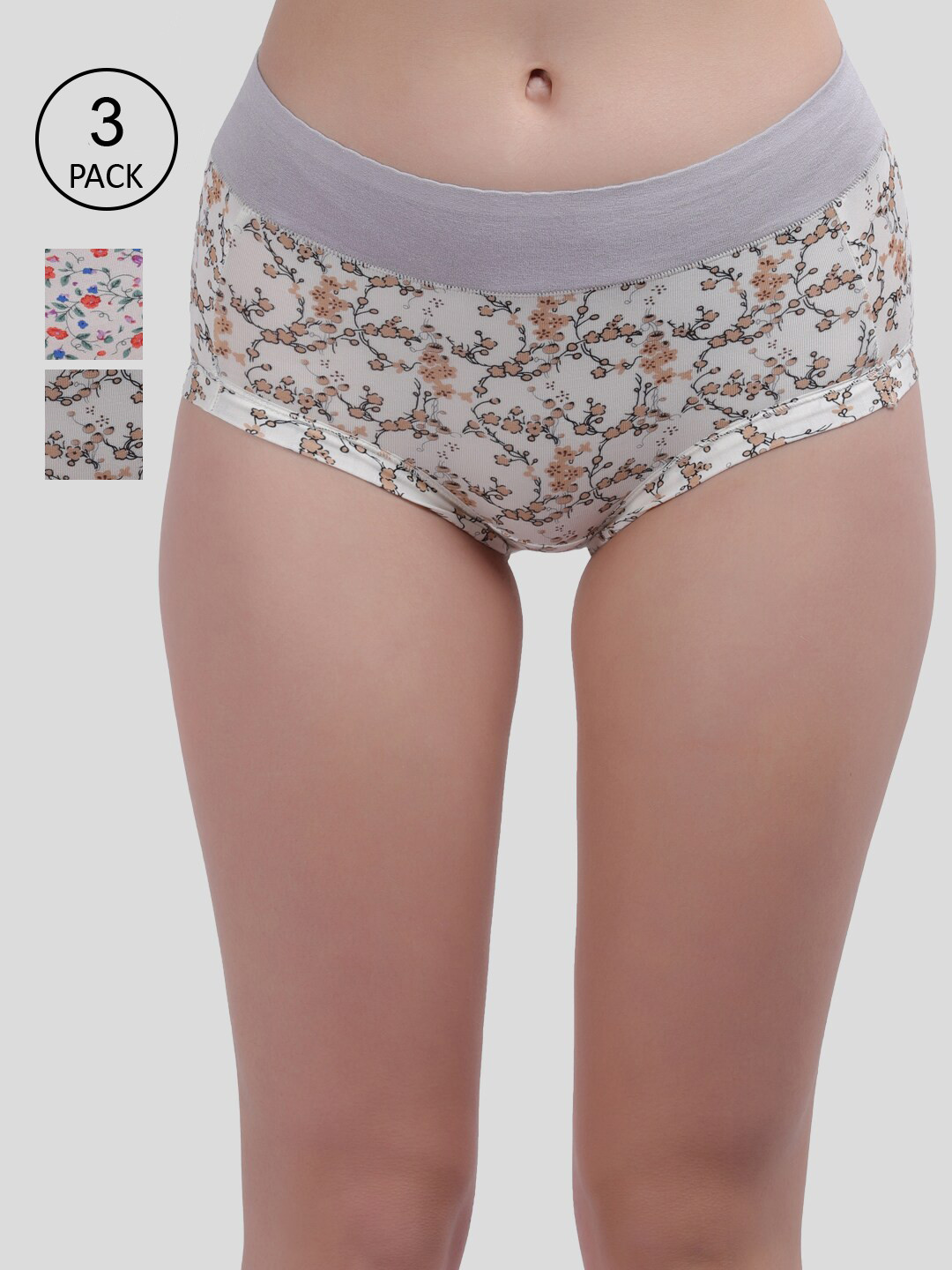 Amour Secret Women Pack of 3 Printed Mid-Rise Hipster Briefs-P2814_Bwn_Org_Pnk