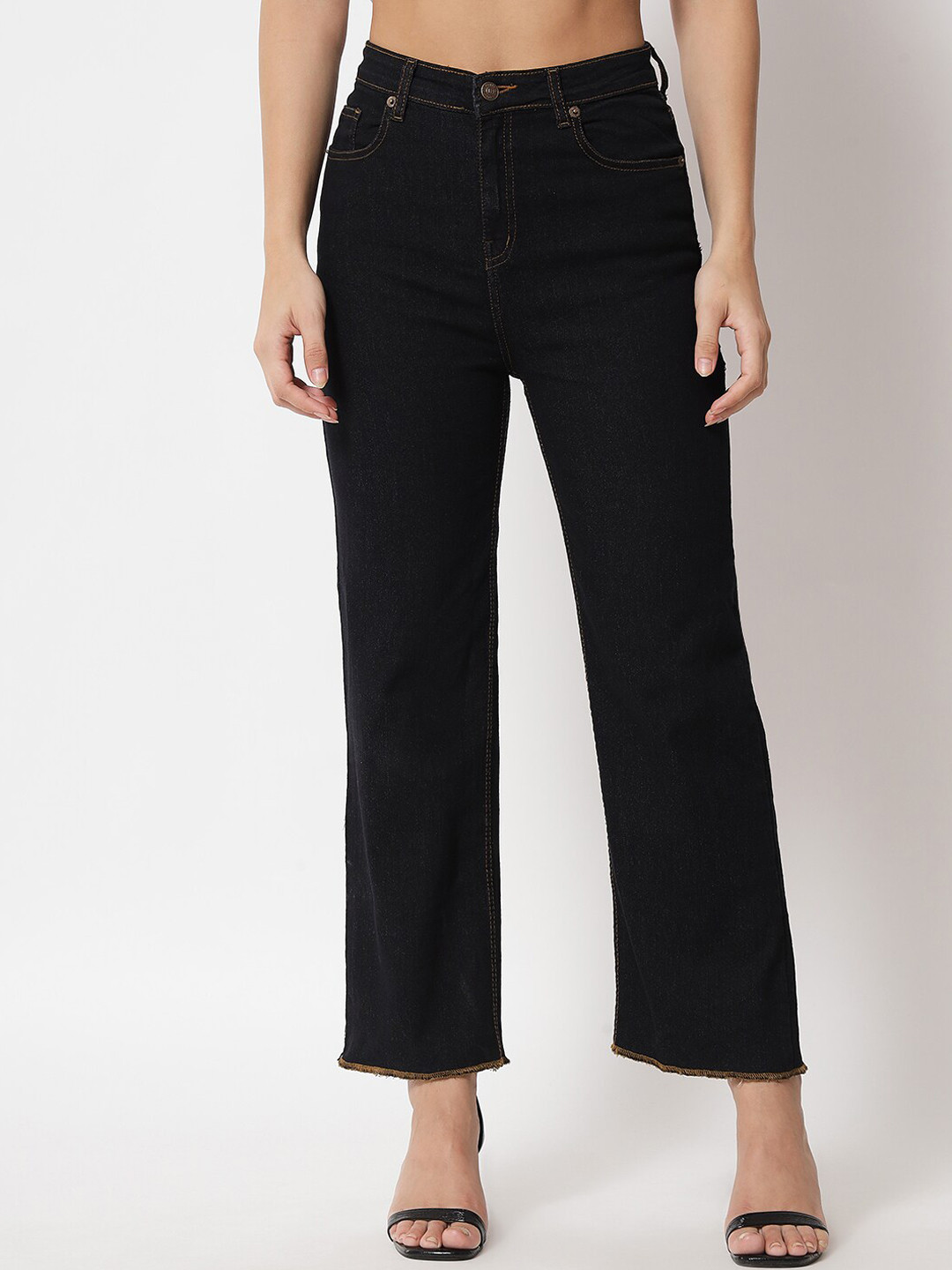Kotty Women Black Jean Straight Fit High-Rise Stretchable Jeans