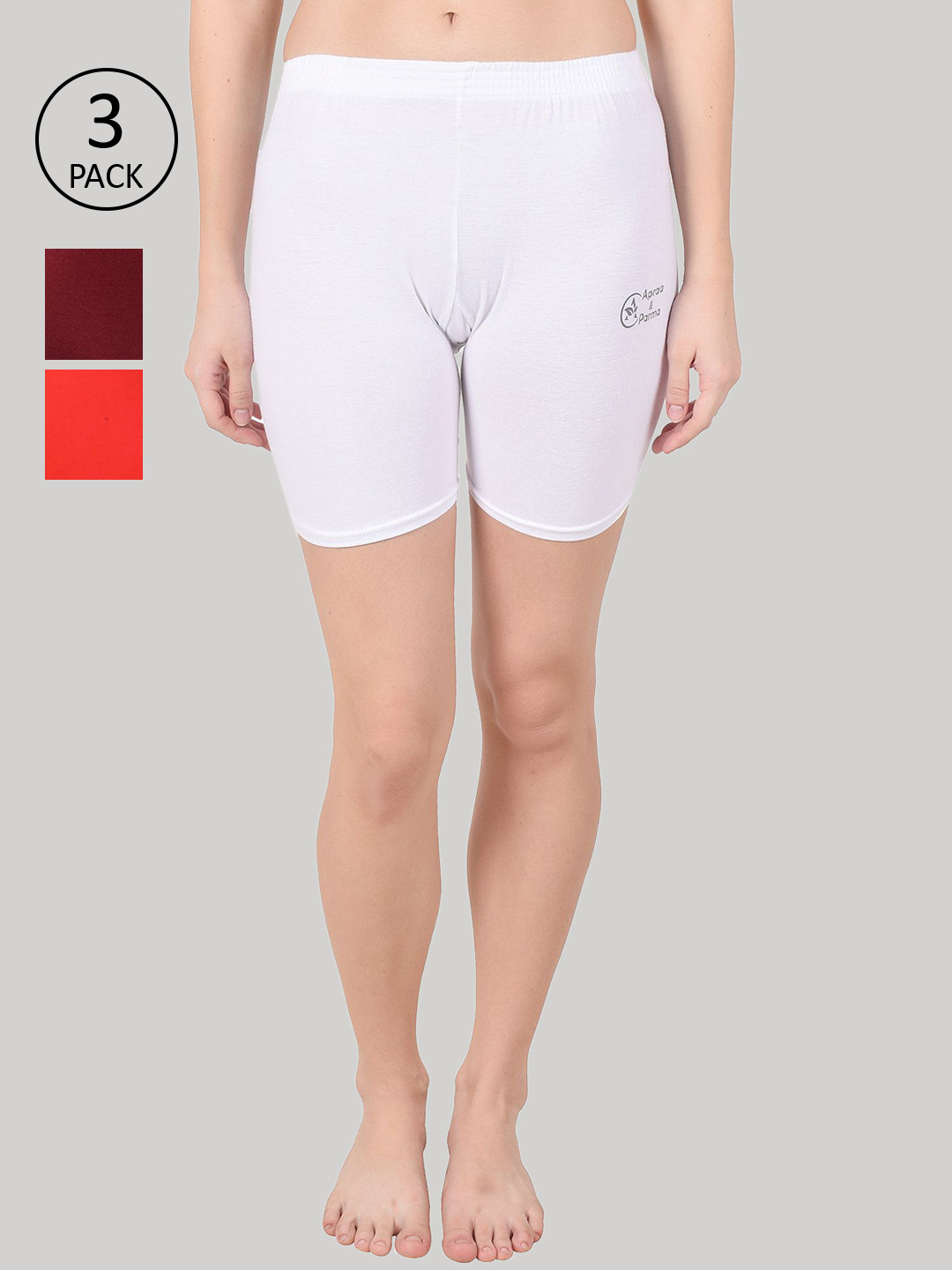 Apraa & Parma Women Pack Of 3 Slim Fit Cycling Pure Cotton Sports Shorts