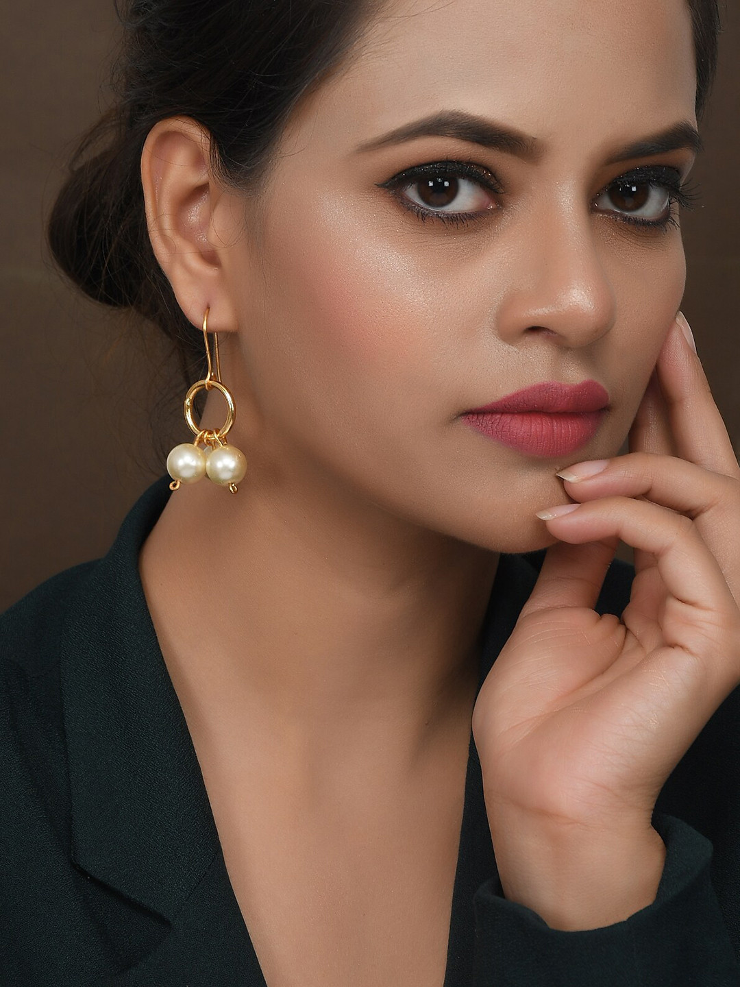 Silvermerc Designs Gold-Toned Contemporary Western Pearl Beads Drop Earrings