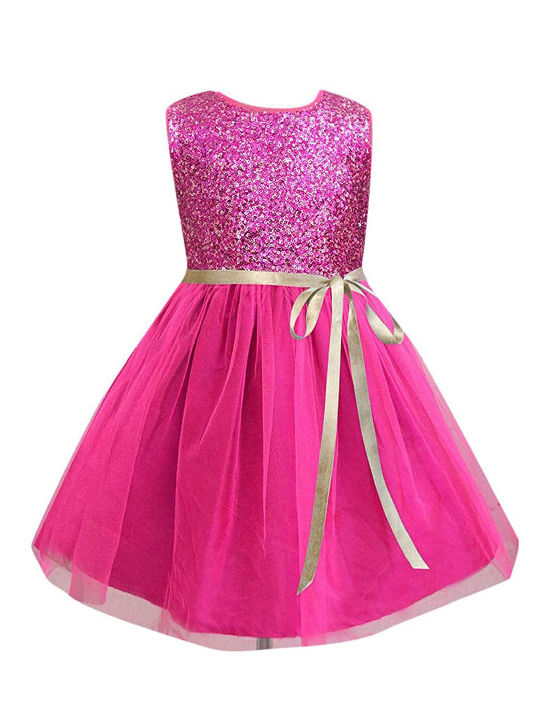 A T U N Fuchsia Sequins  Net Dress