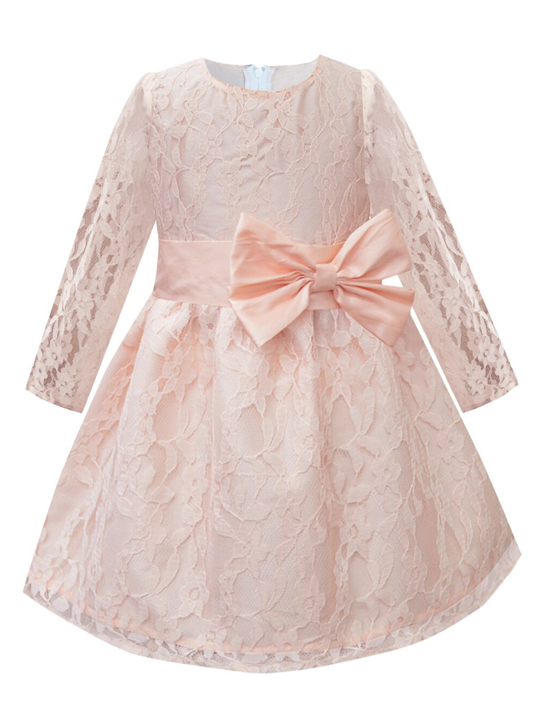 A T U N Peach-Coloured Lace Bow Dress