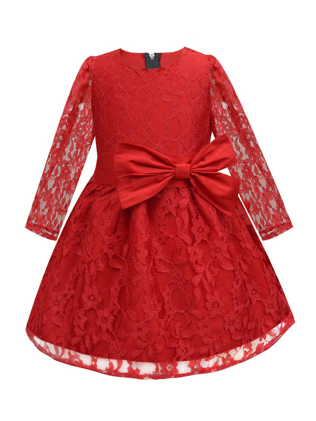 A T U N Red Lace Bow Dress