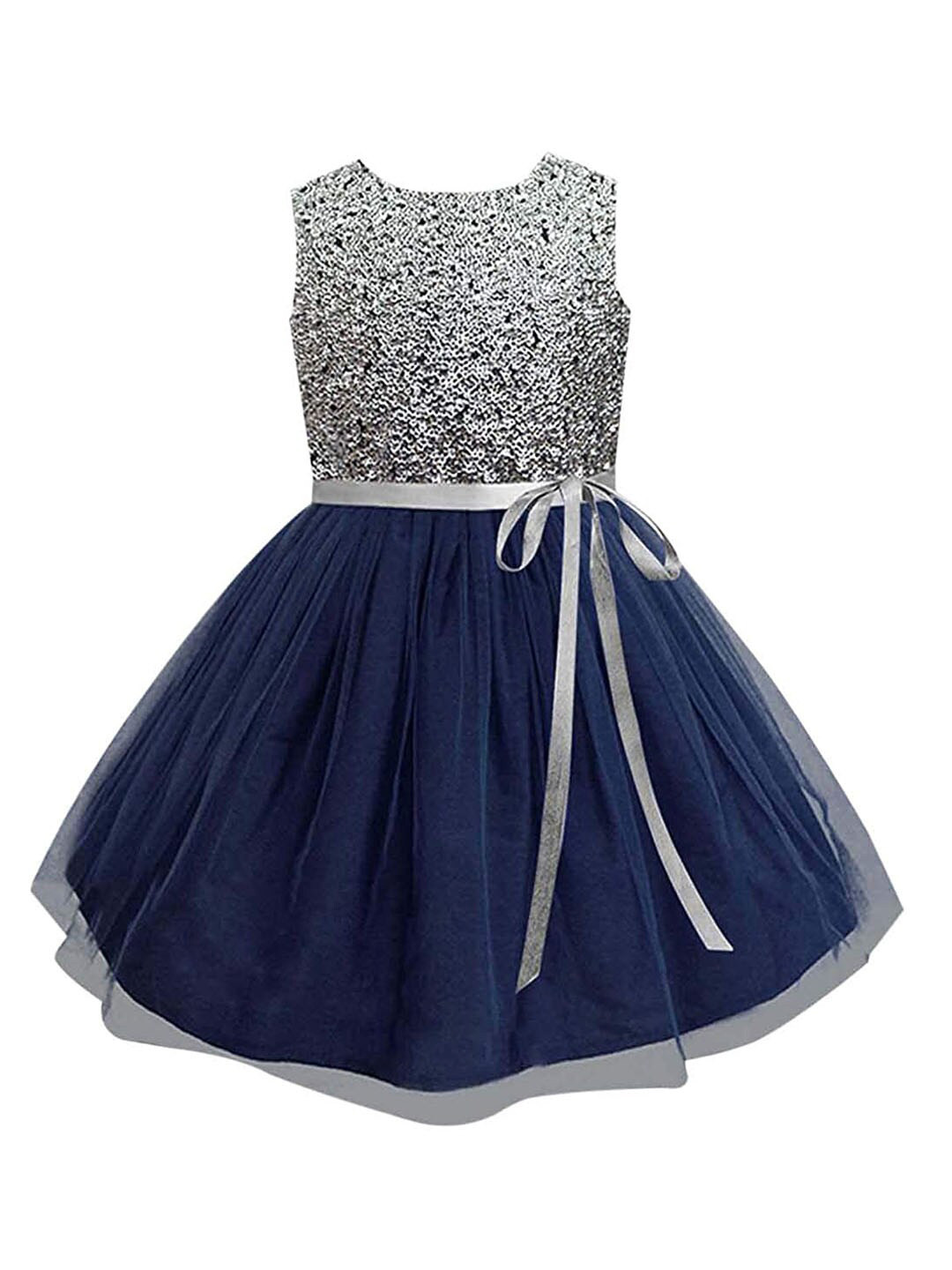A T U N Silver-Toned Embellished Net Dress