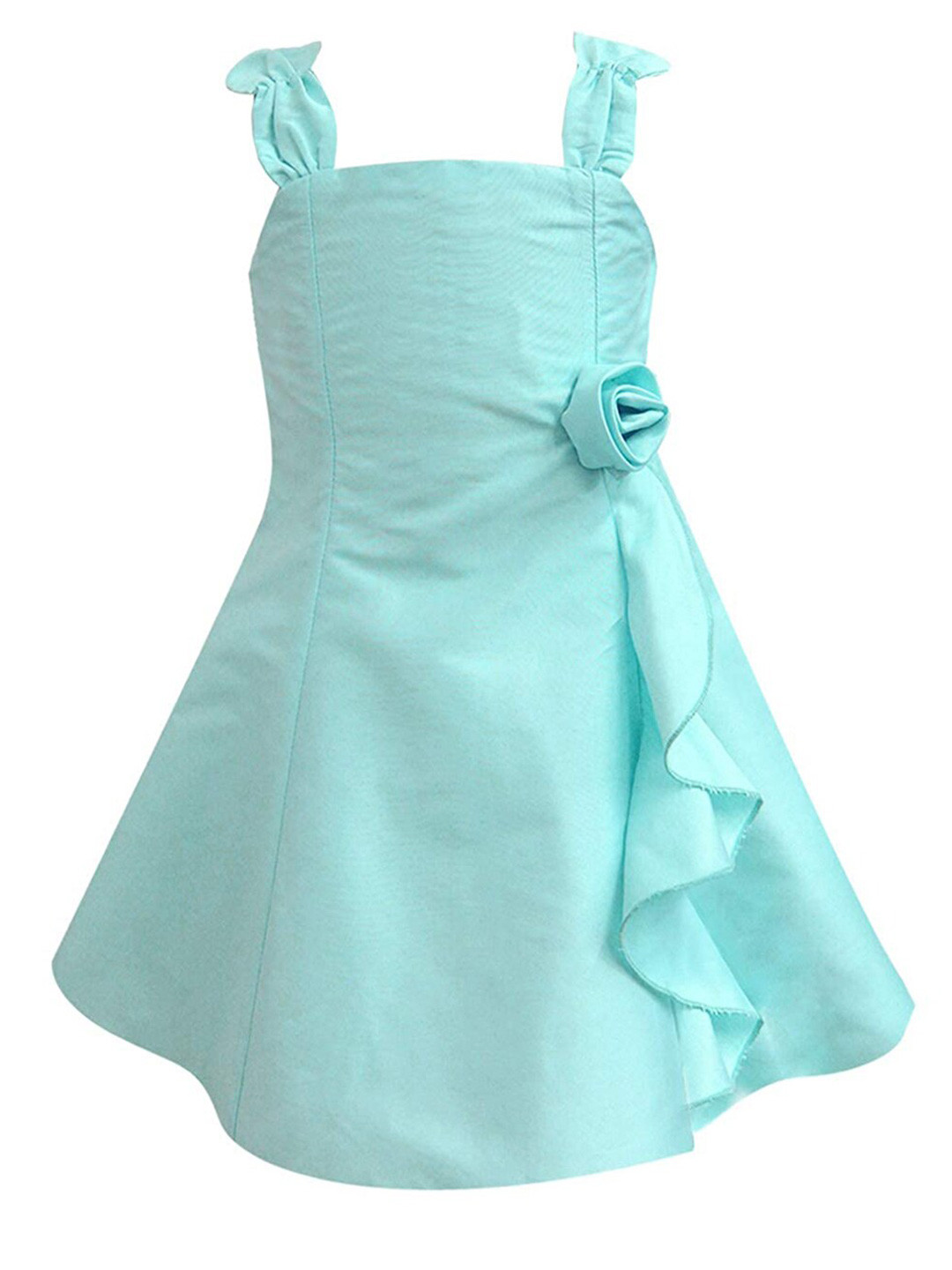 A T U N Blue A-Line Flower Ruffle Dress