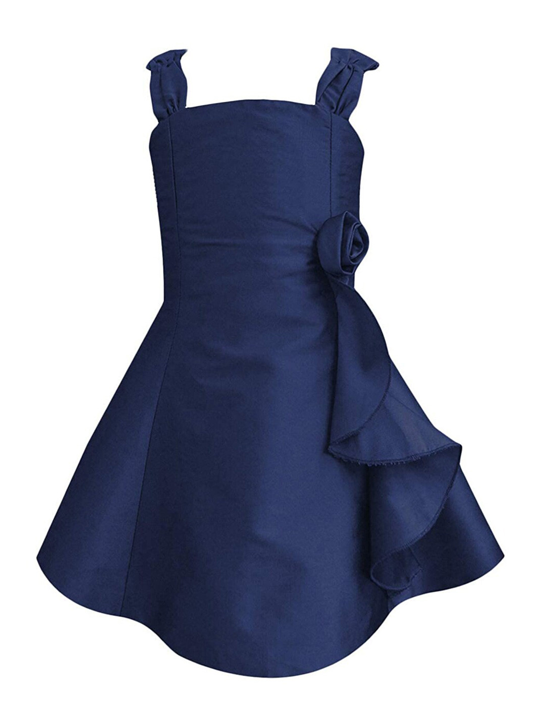 A T U N Navy Blue Flower Ruffle Dress
