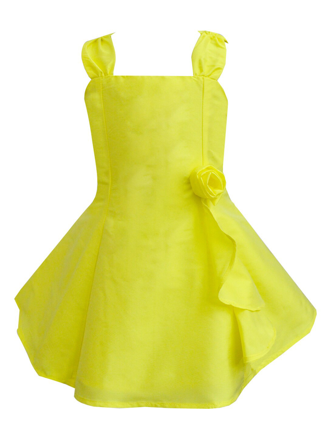 A T U N Yellow Flower Ruffle Dress