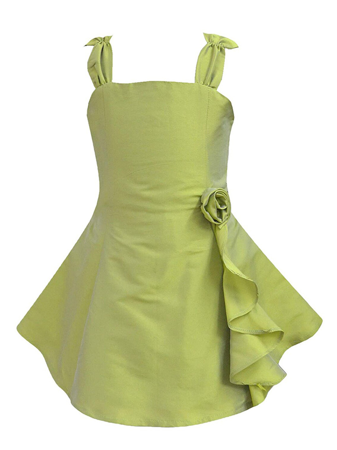 A T U N Lime Green Ruffles Fit & Flare Dress
