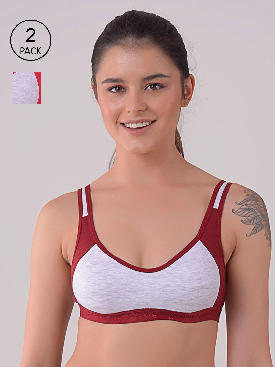 Apraa & Parma Pack of 2 Pink & Maroon Non Padded Sports Bra