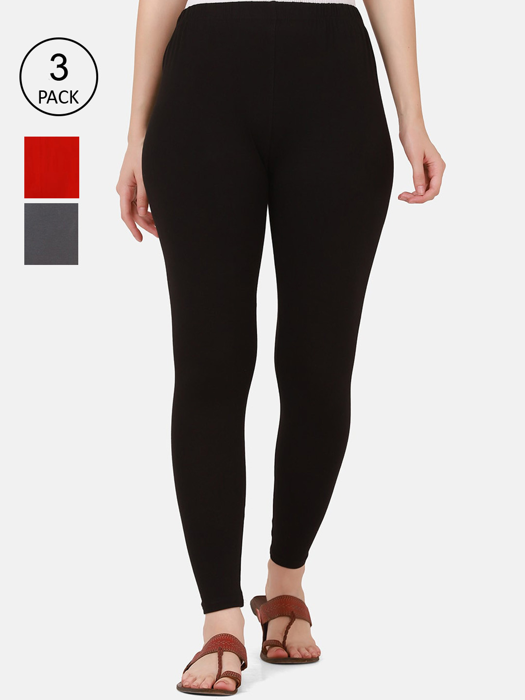 BUY NEW TREND Pack Of 3 Women Solid Ankle Length Leggings